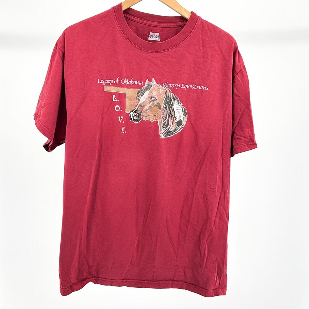 90s Distressed Horse Oklahoma Victory Equestrians Red Cotton Tshirt